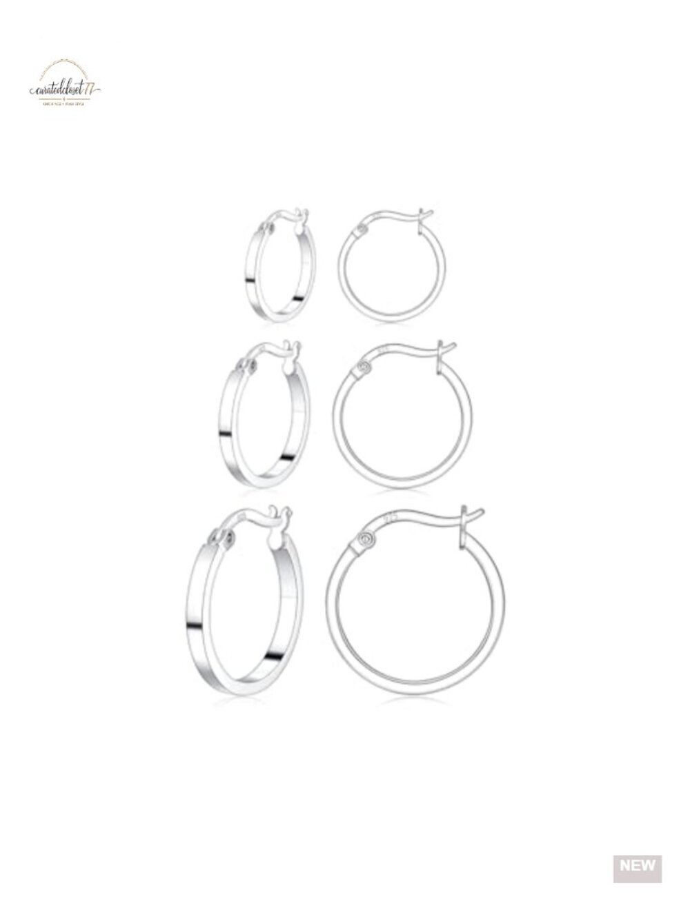 3 Pairs 925 Sterling Silver Hoop Earrings Set 13/15/20mm